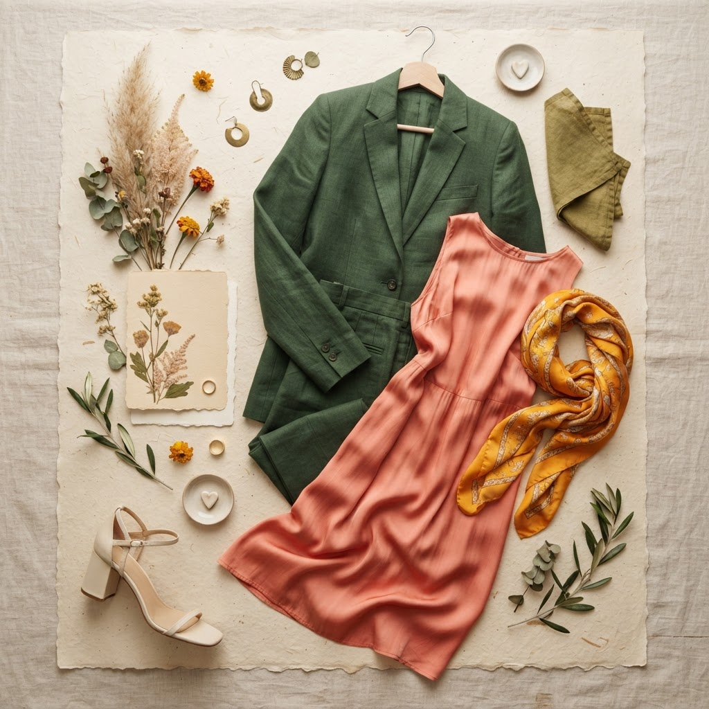 Moodboard mit festlicher Kleidung in warmen Farben